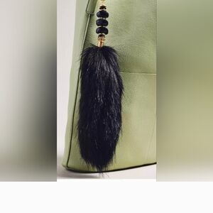 Anthropologie  Black Fur Tassel Bag Charm